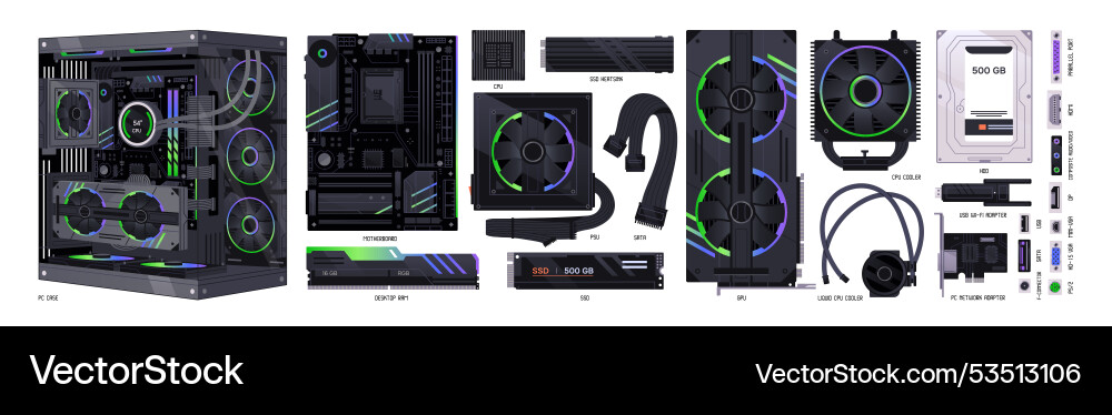 Desktop Computer Hardware Components vector image