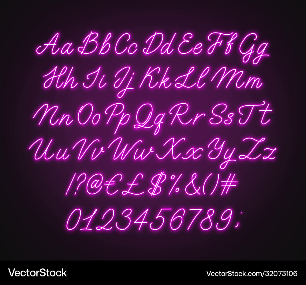 Glowing Pink Neon Script Font vector image
