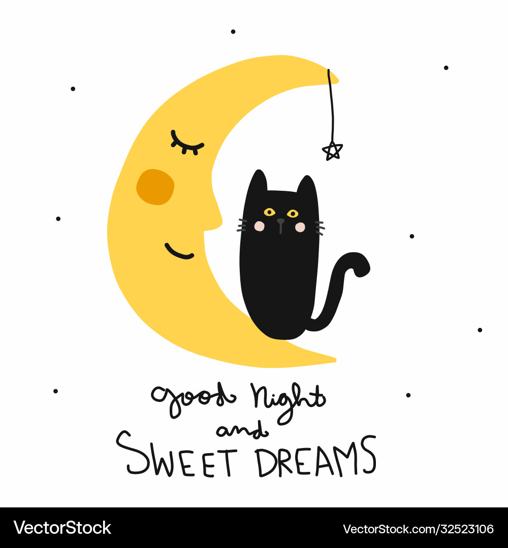 Good night and sweet dreams black cat Good night and sweet dreams black cat vector image