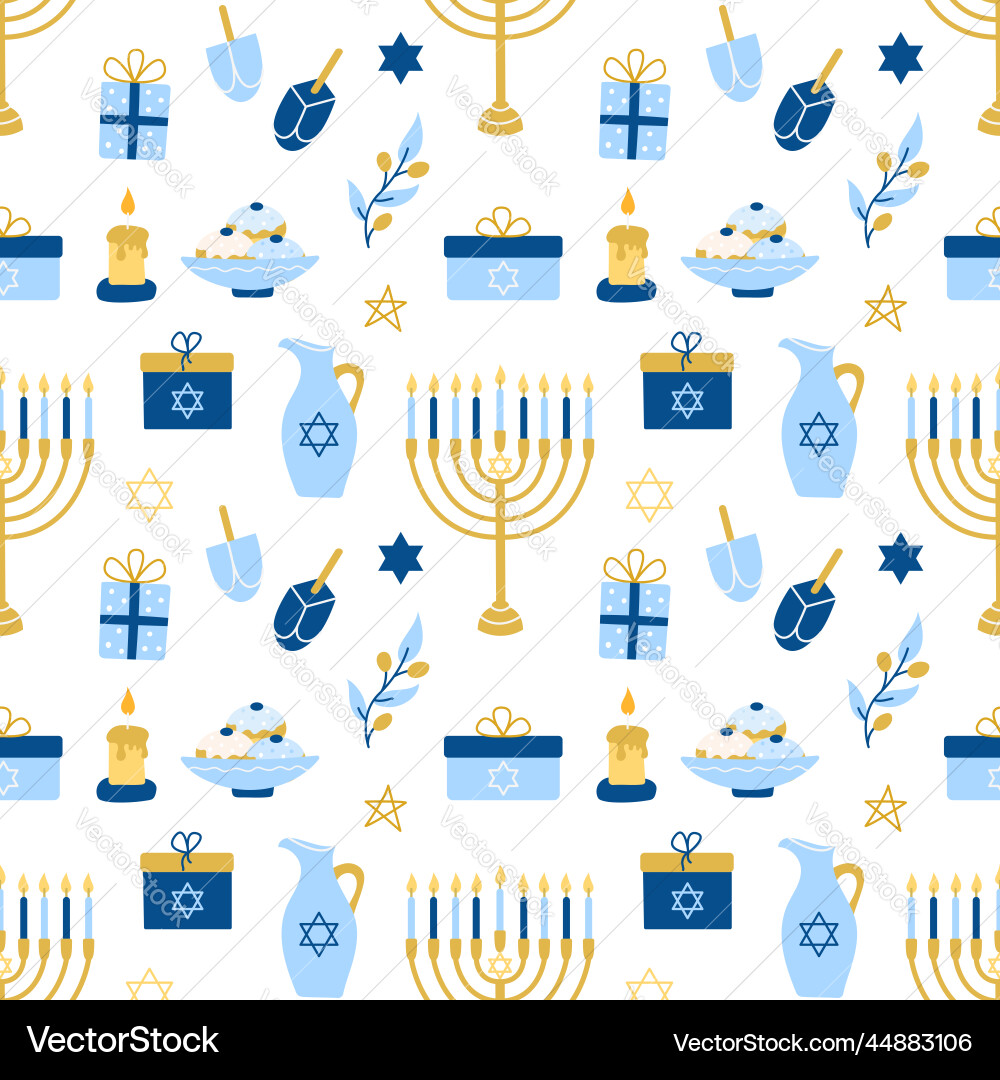 Hanukkah seamless pattern various object Hanukkah seamless pattern various object vector image