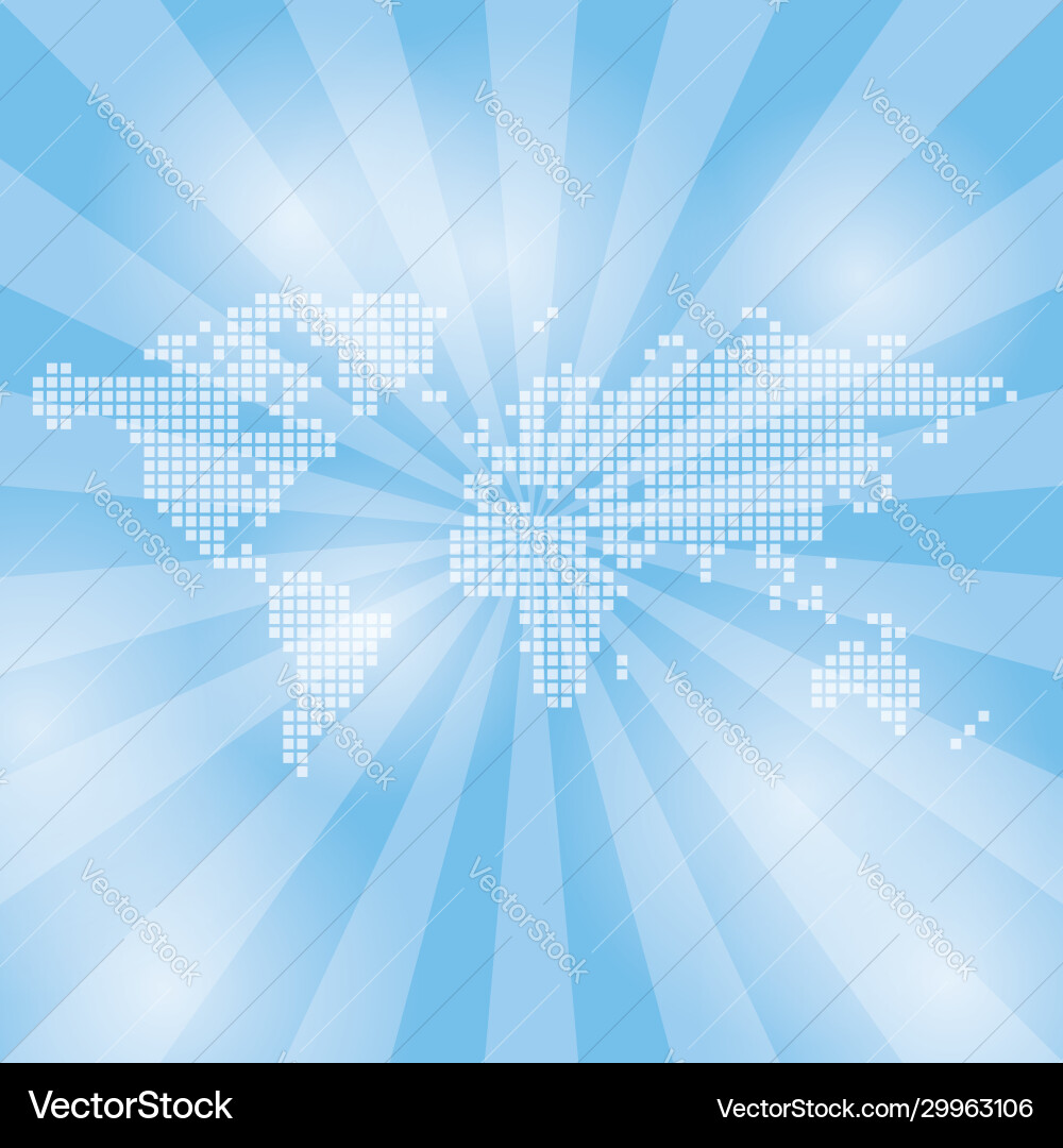 Light blue background with abstract map and rays vector image