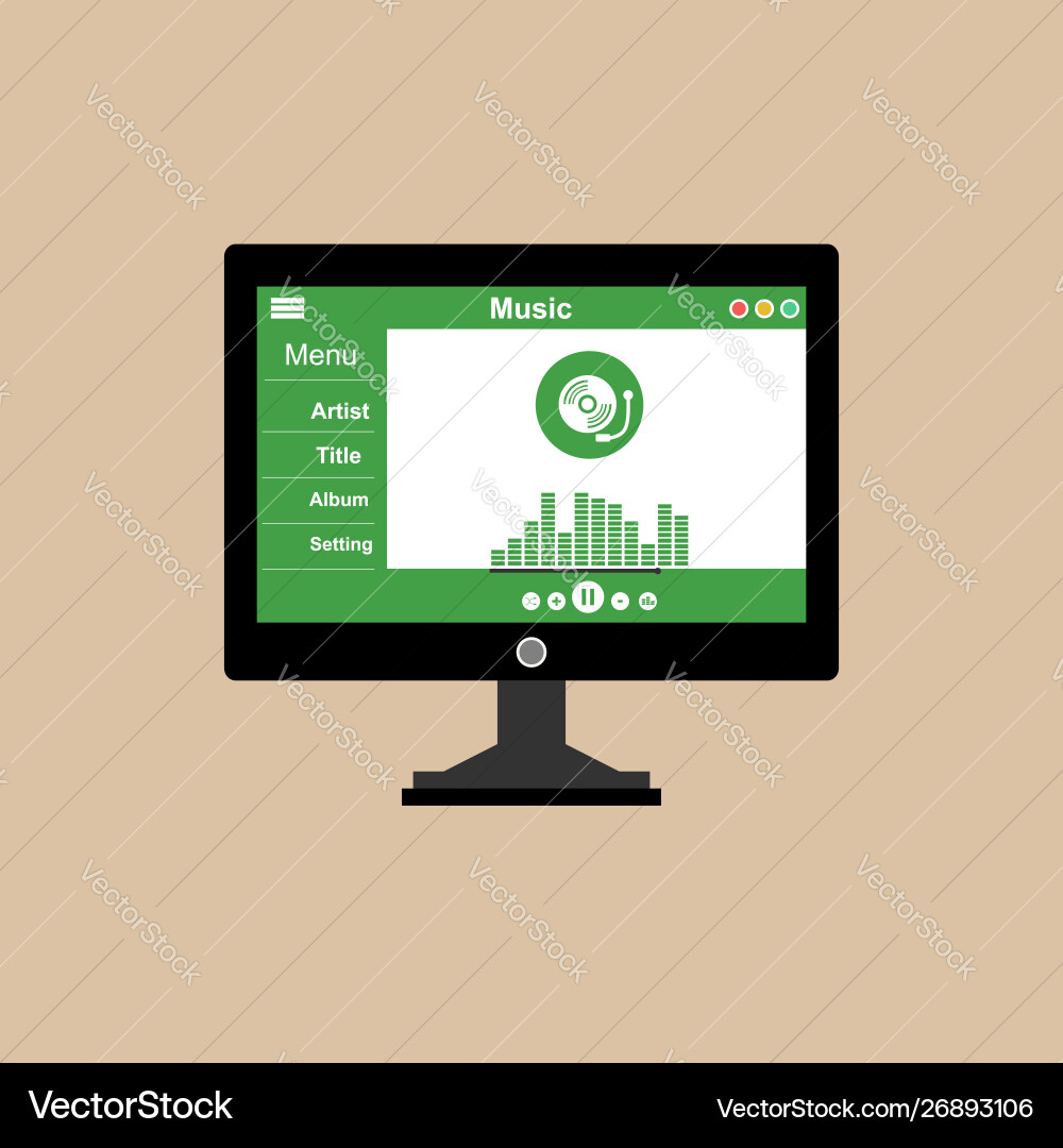 Media player application app template with flat Media player application app template with flat vector image