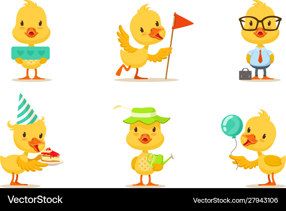 Pretty animated chickens in different actions Vector Image