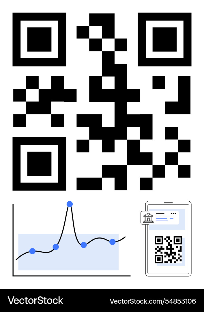 Qr-Code mit Graph und Smartphone Darstellung von Daten Vektorbild