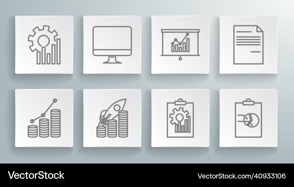 Set line pie chart infographic and coin computer vector image