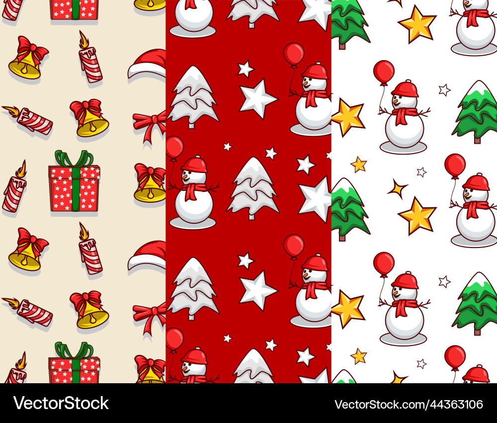 Set of three different christmas pattern vector image