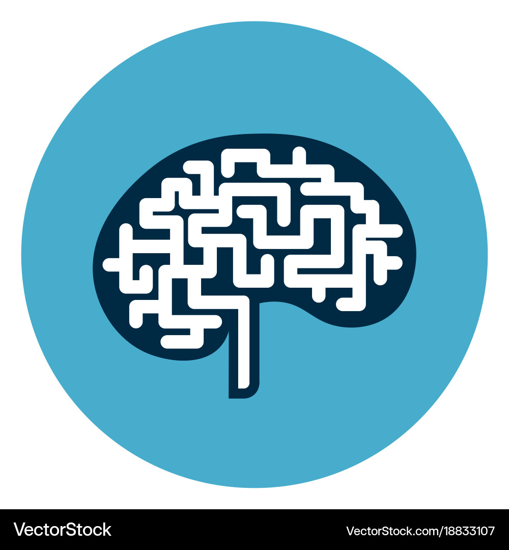 Brain icon web button isolated on blue round Vector Image