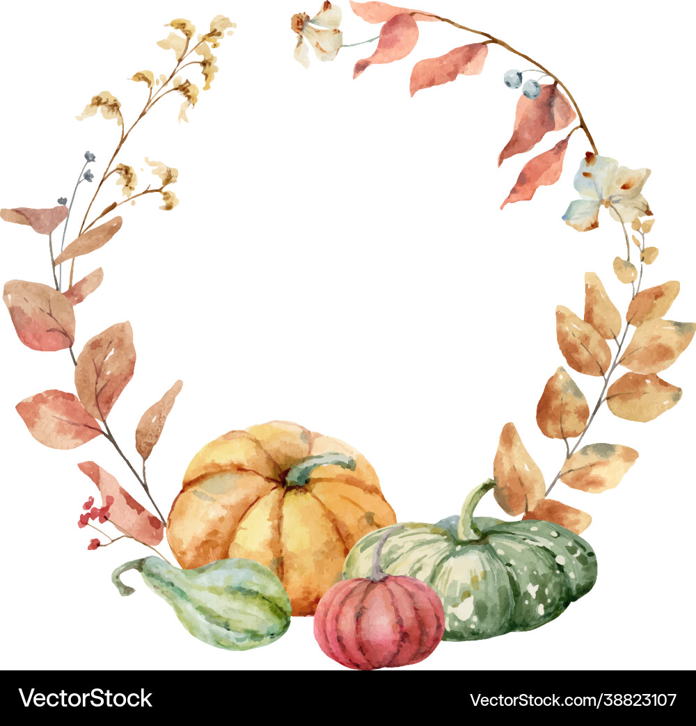 Colorful Thanksgiving Wreath with Pumpkins Vector Image