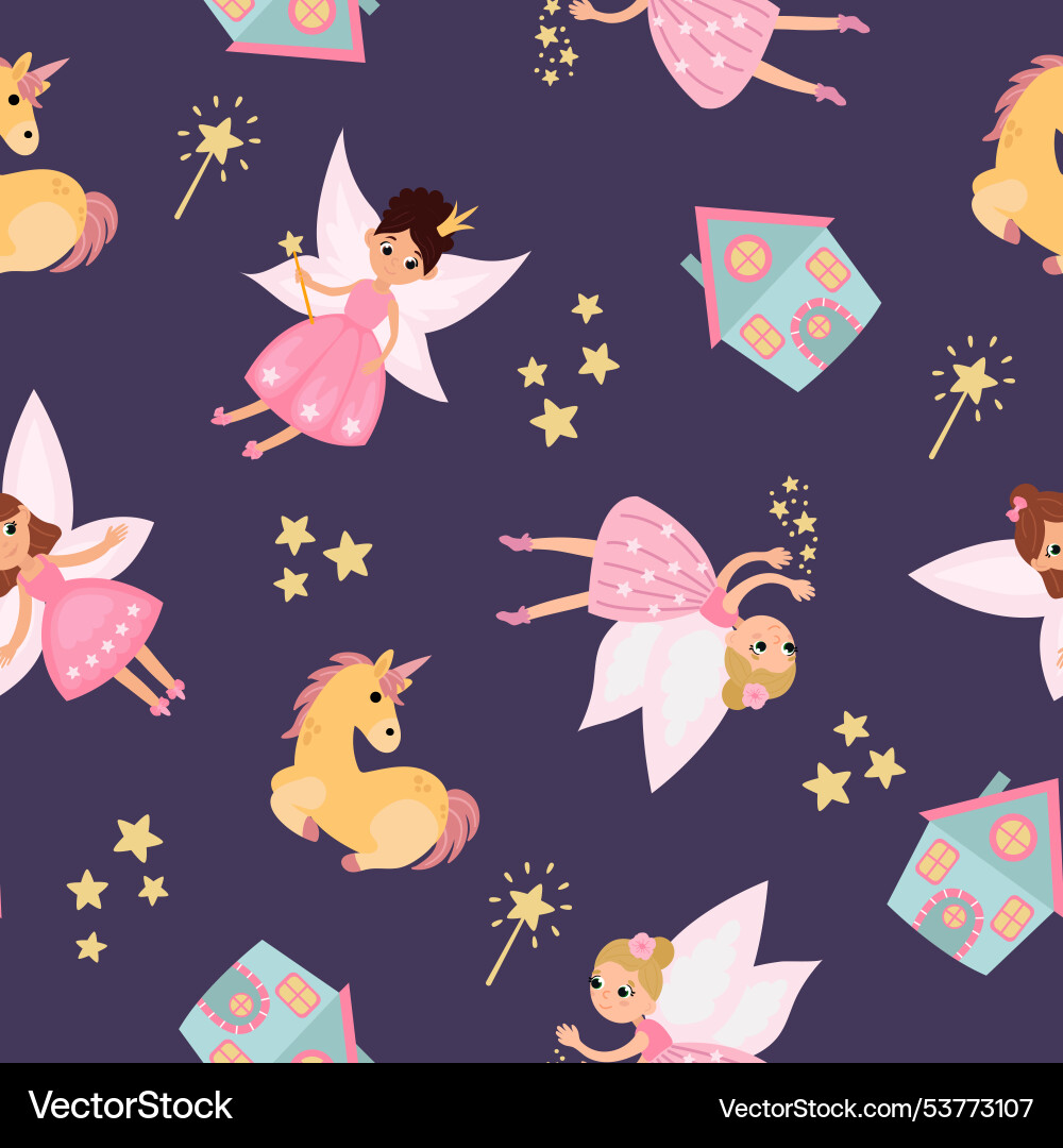 Magical seamless pattern with fairies unicorn Magical seamless pattern with fairies unicorn vector image