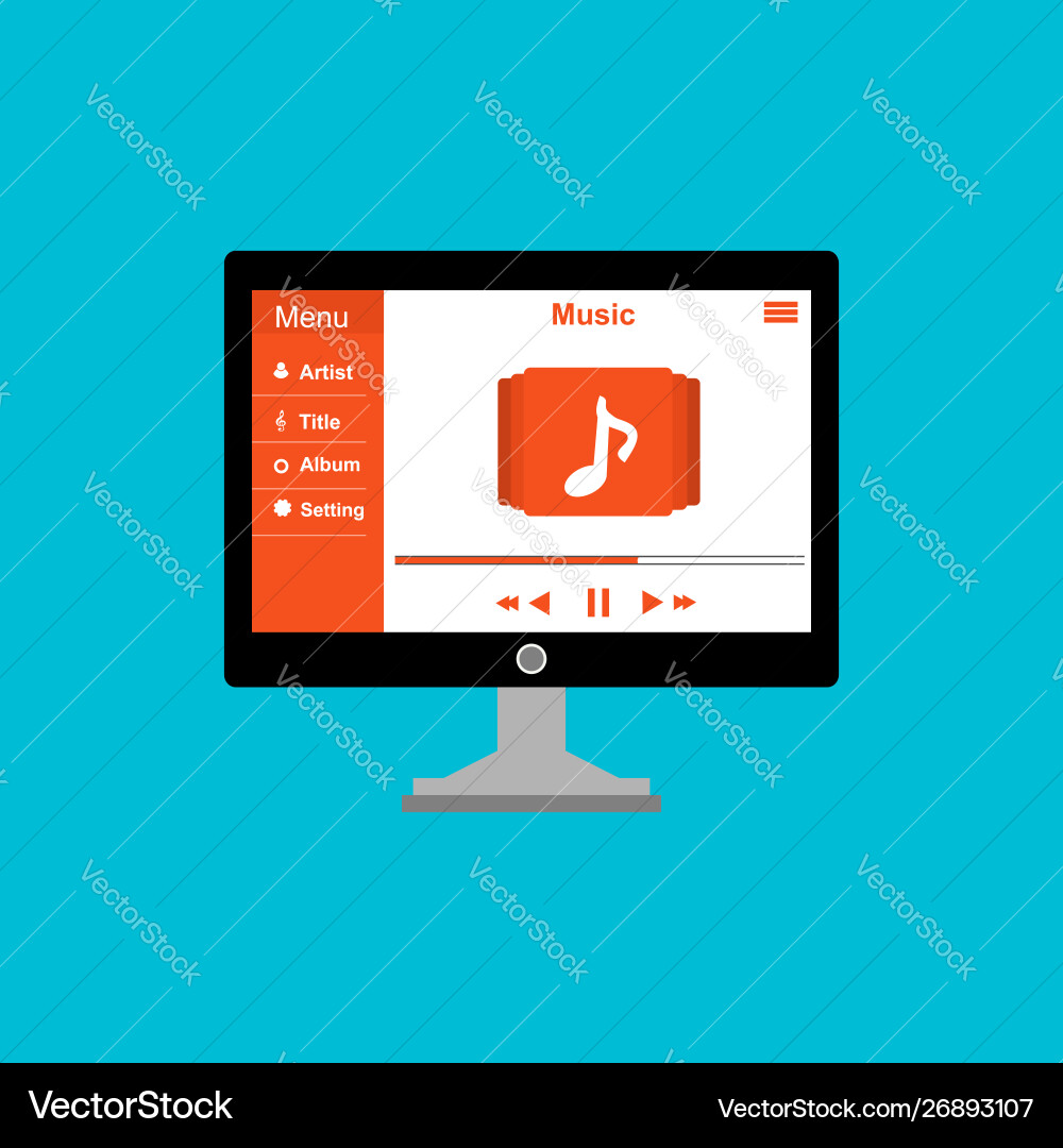 Media player application app template with flat Media player application app template with flat vector image