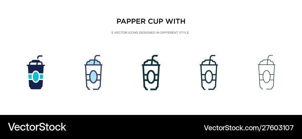 Papper cup with straw icon in different style vector image