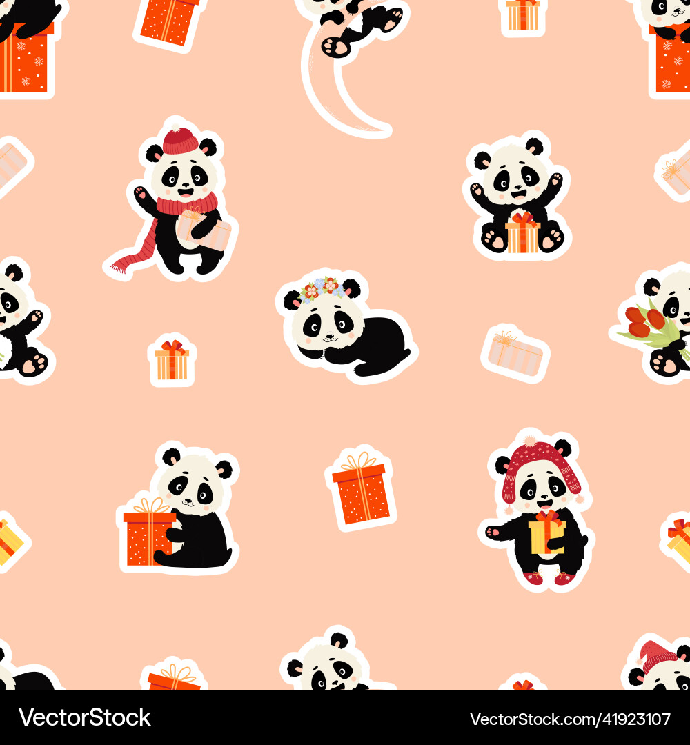 Seamless pattern with panda characters cute Seamless pattern with panda characters cute vector image