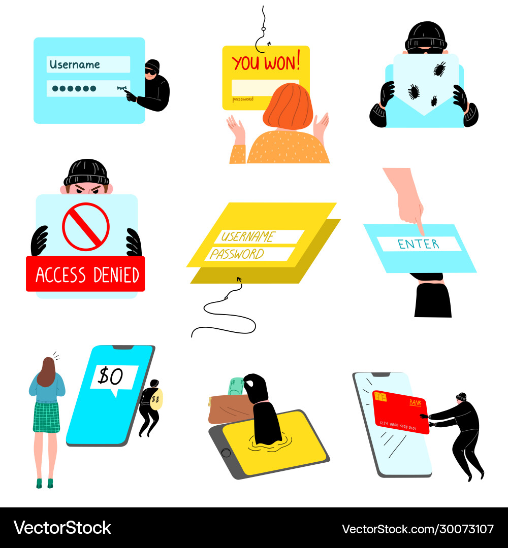 Set hacking internet social network concept vector image