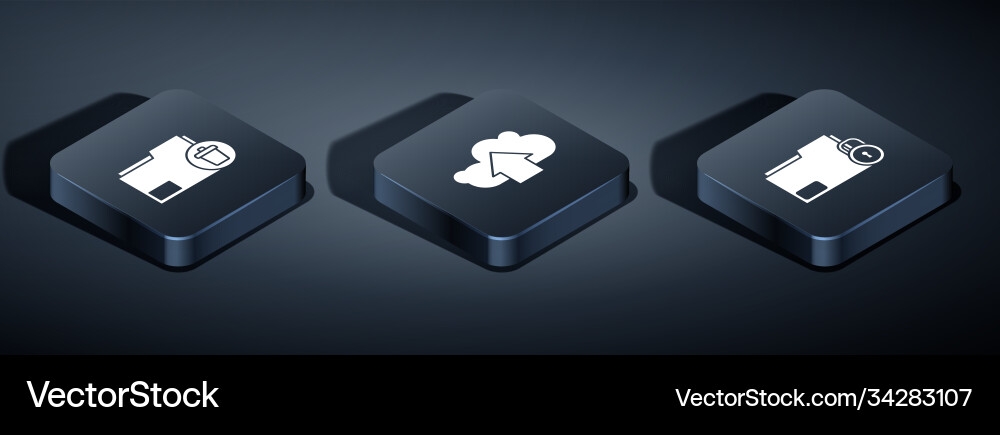Set isometric delete folder and lock Set isometric delete folder and lock vector image