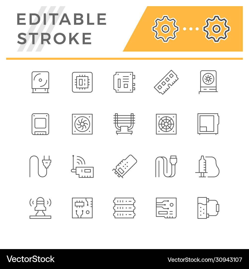 Set line icons computer components Set line icons computer components vector image