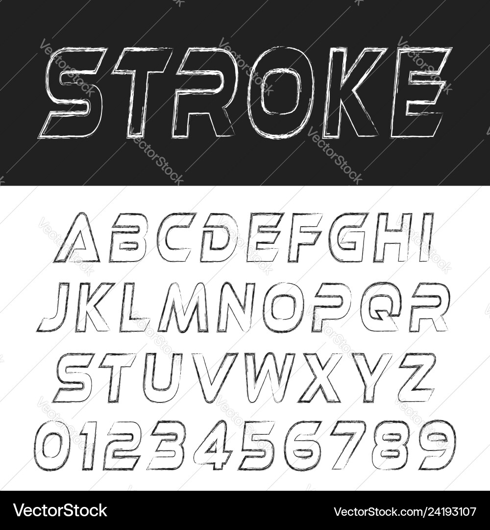 Stroke font alphabet template letters and numbers Stroke font alphabet template letters and numbers vector image