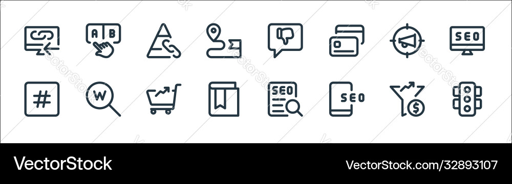 Web apps seo line icons linear set quality Web apps seo line icons linear set quality vector image