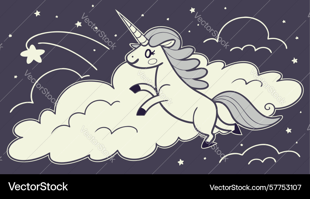 Whimsical unicorn on clouds art design generative Vector Image