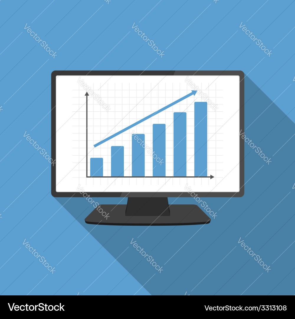 Computer with bar graph vector image