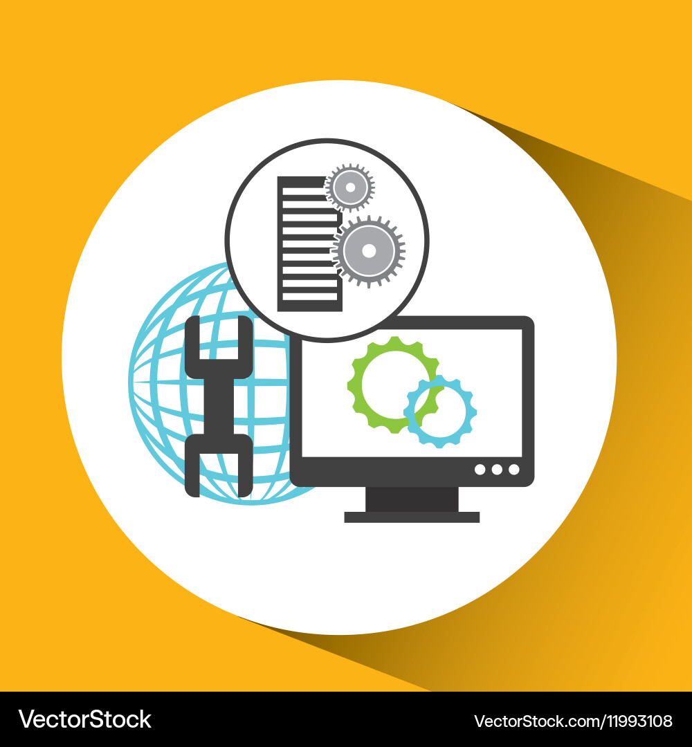 Database gear globe support technology vector image
