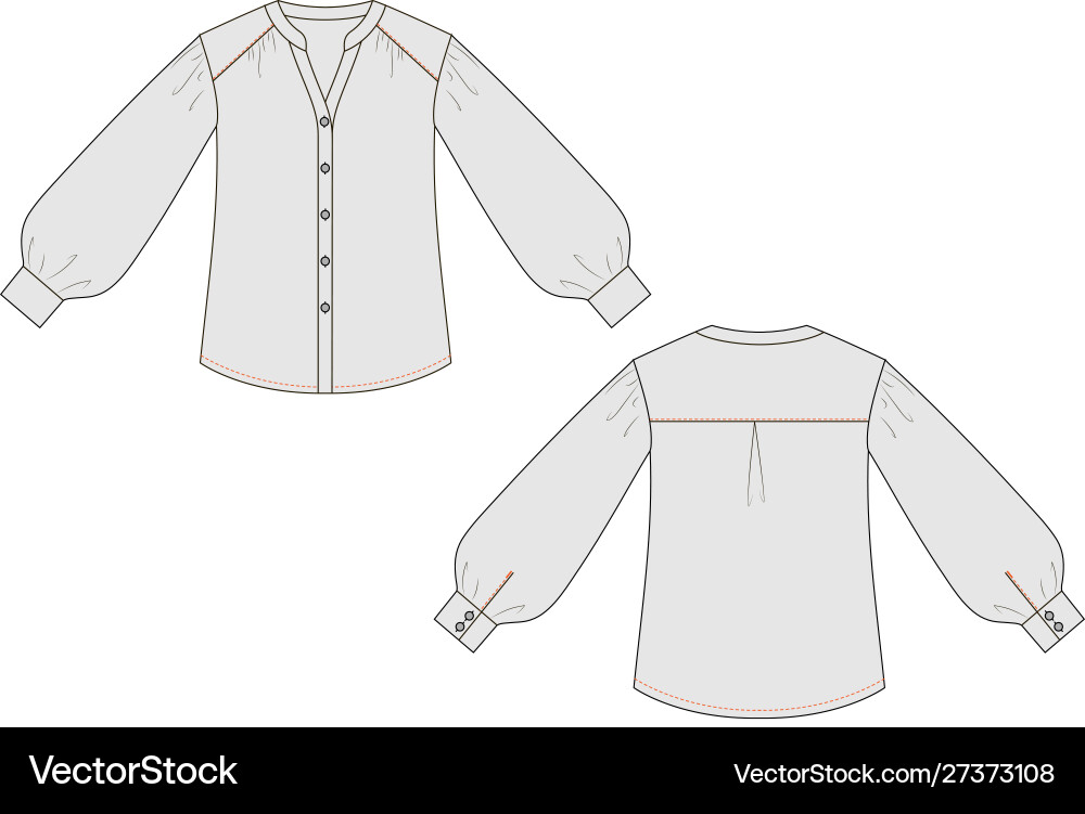 Fashion technical sketch blouse with cuffs vector image