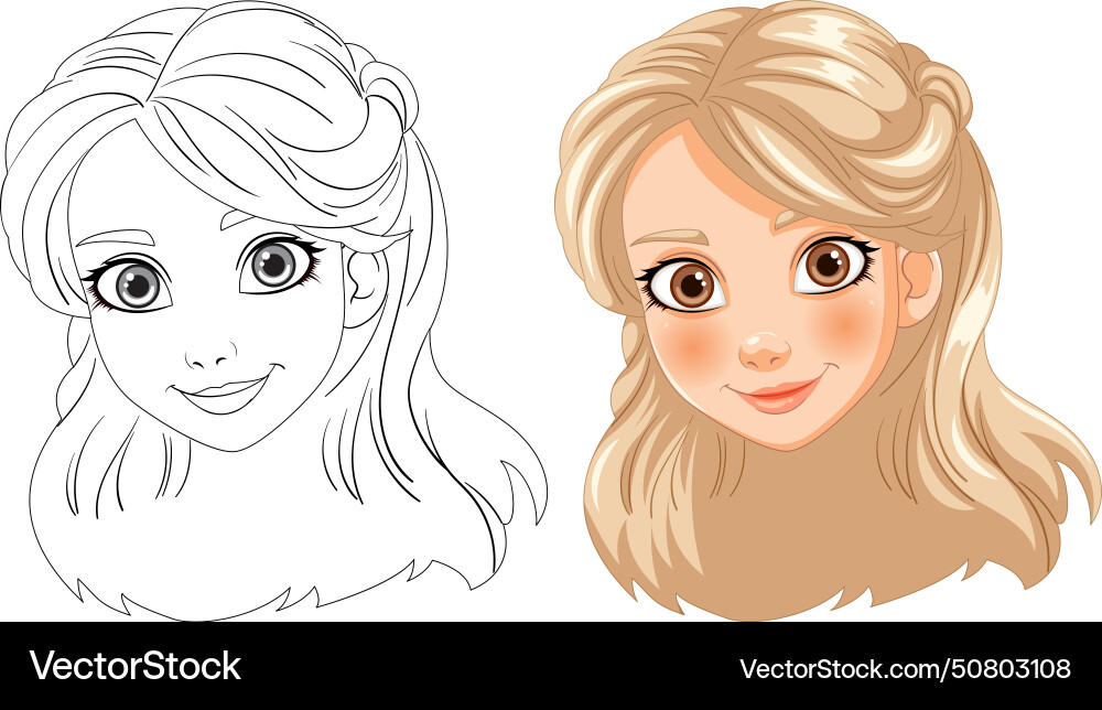 Line art and colored of a girl Line art and colored of a girl vector image