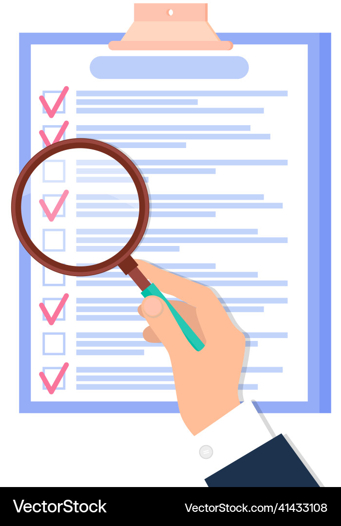 Man studying to do list with magnifier person Man studying to do list with magnifier person vector image