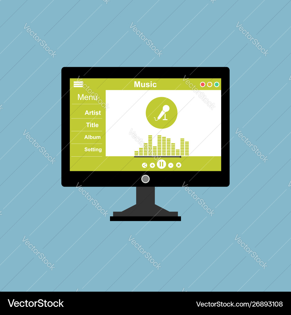 Media player application app template with flat Media player application app template with flat vector image
