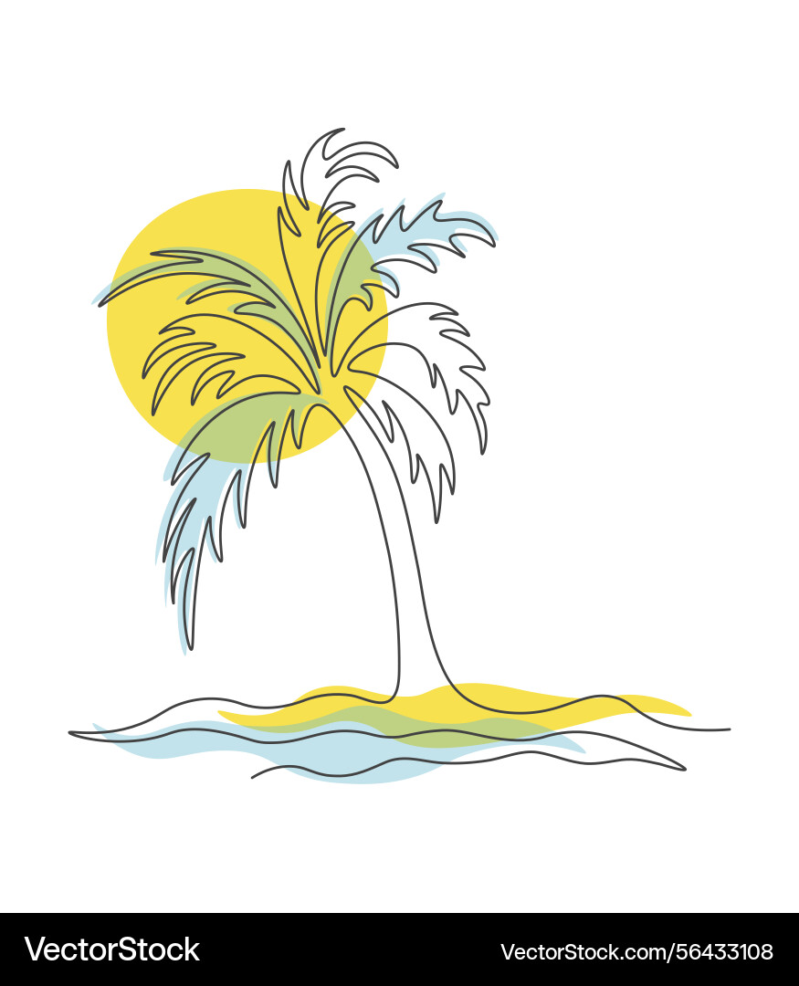 Palm tree on sunset background in one continuous Palm tree on sunset background in one continuous vector image