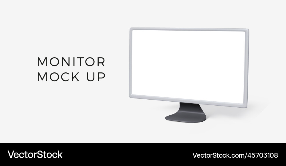 Pc monitor mock up with white screen in 3d style Vector Image
