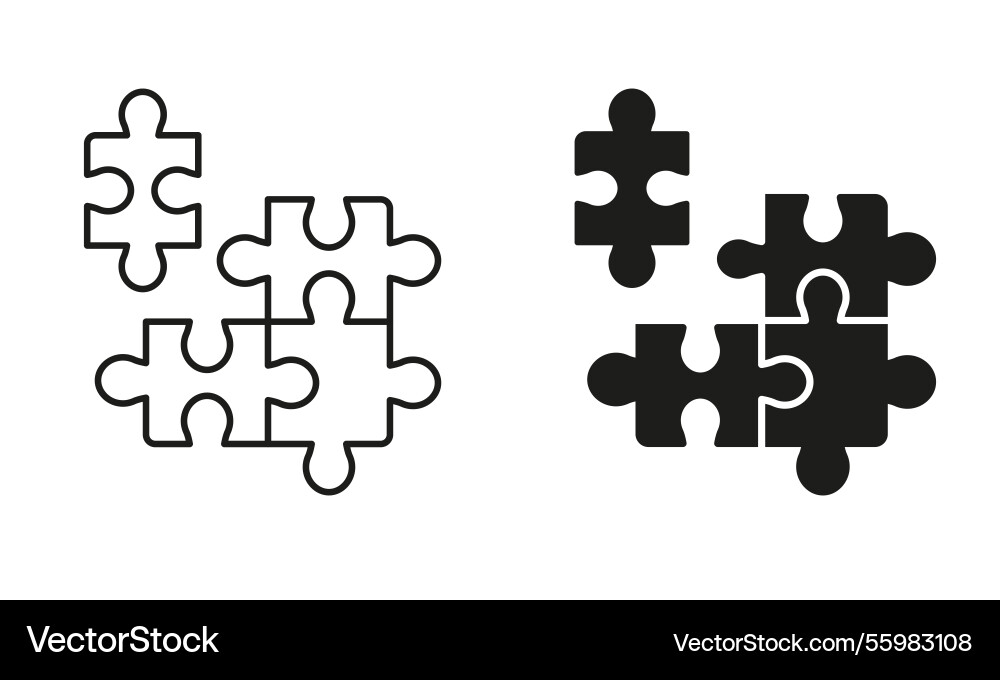 Puzzle pieces teamwork logic game idea line Puzzle pieces teamwork logic game idea line vector image