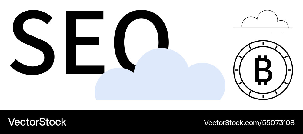 Seo text with bitcoin symbol and cloud visual Seo text with bitcoin symbol and cloud visual vector image