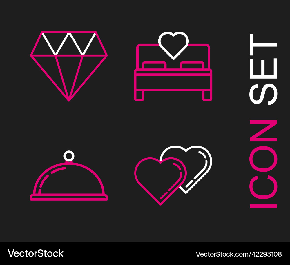 Set line two linked hearts covered with tray Vector Image
