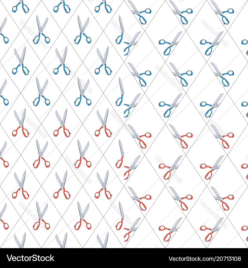 Set of patterns with scissors and cutting line vector image