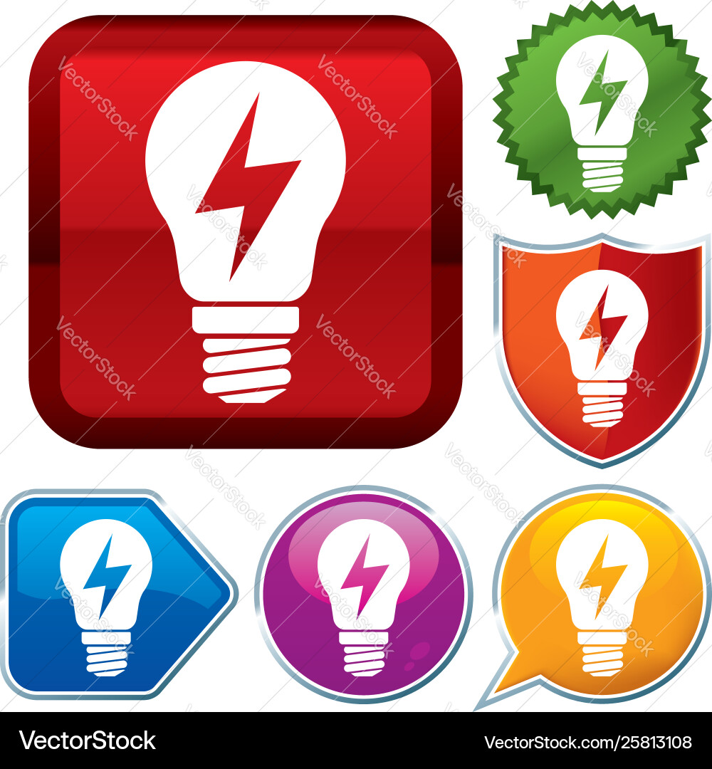 Set shiny icon series on buttons lightbulb ray vector image