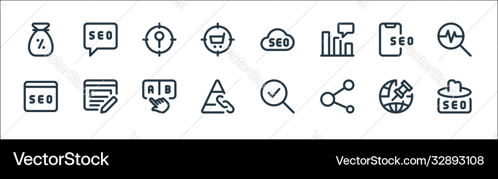 Web apps seo line icons linear set quality Web apps seo line icons linear set quality vector image