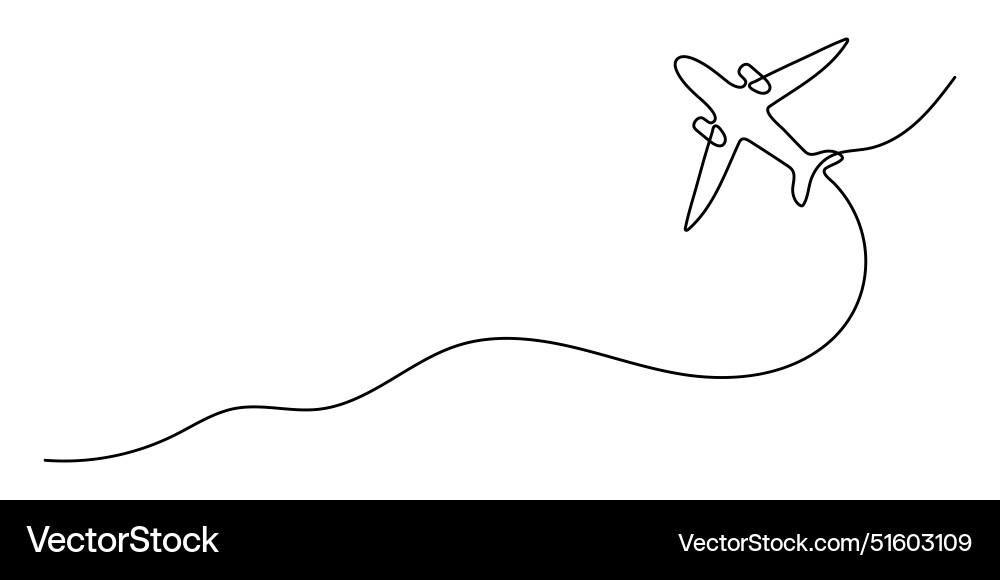 Airplane path in one continuous line drawing Vector Image