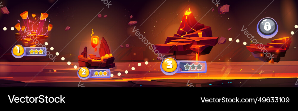 Arcade game map with floating volcanic islands Arcade game map with floating volcanic islands vector image