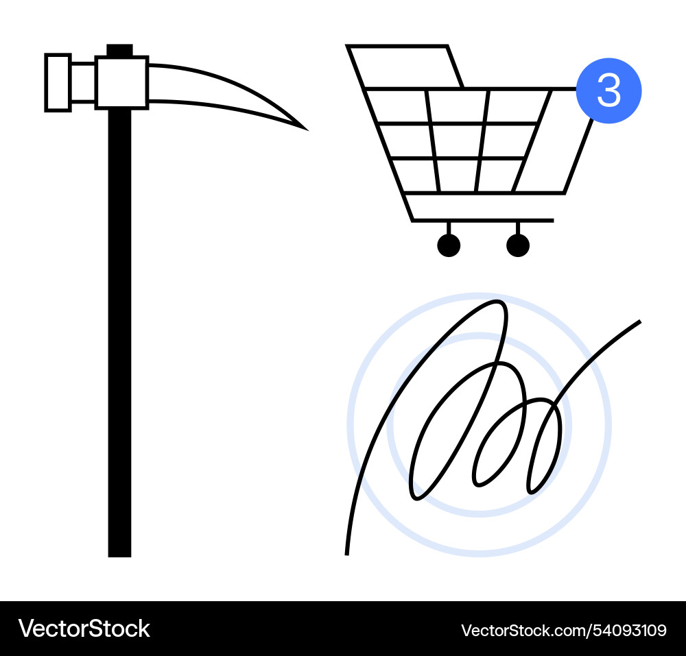 Digital shopping cart with notification pickaxe Vector Image