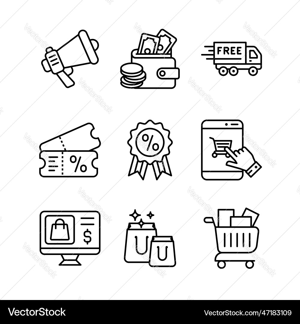 Ecommerce and shopping icons set in line style Ecommerce and shopping icons set in line style vector image