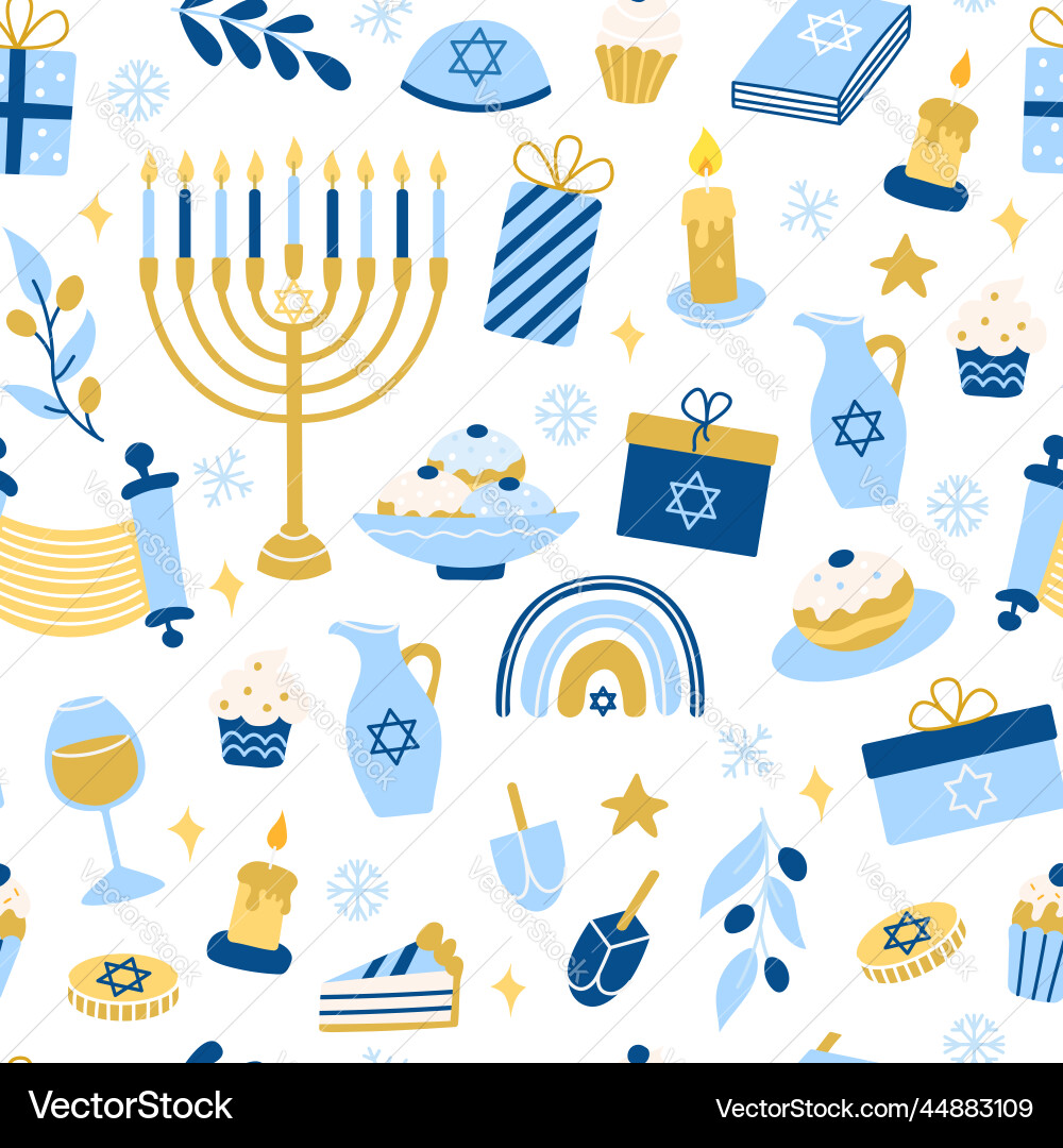 Hanukkah seamless pattern various object vector image