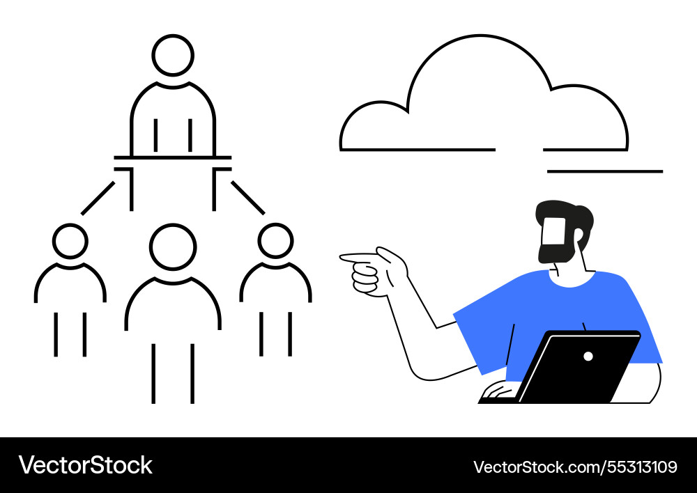 Hierarchical structure and cloud computing man Vector Image