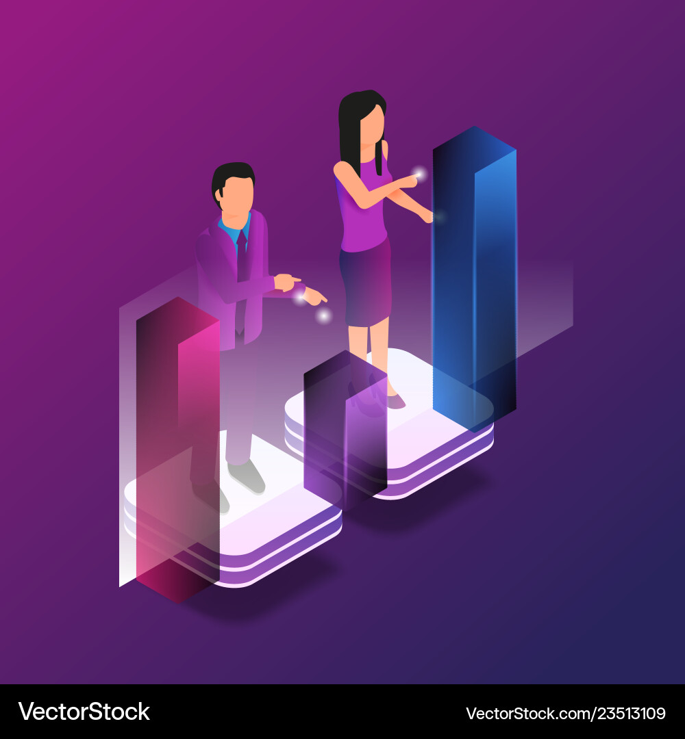 Isometric augmented reality for finance analytic Isometric augmented reality for finance analytic vector image