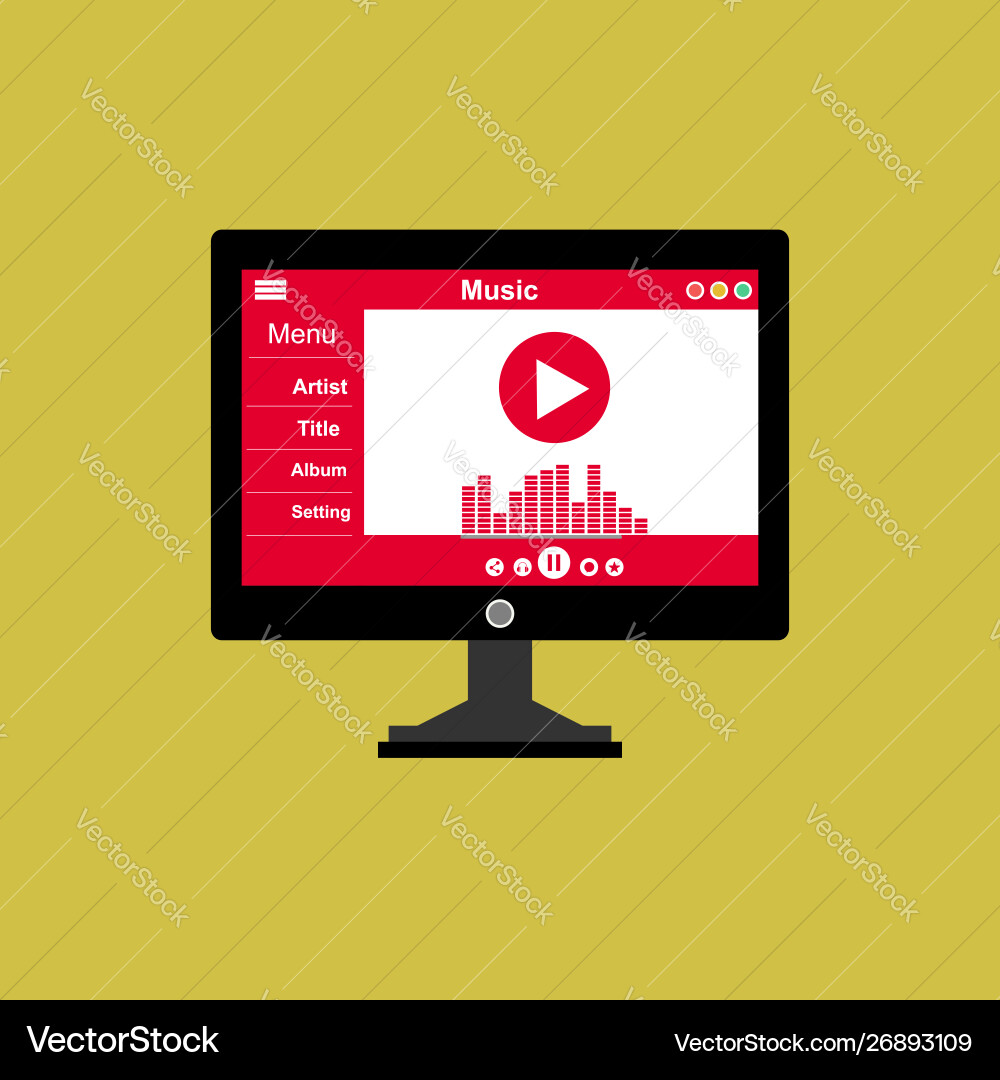Media player application app template with flat Media player application app template with flat vector image