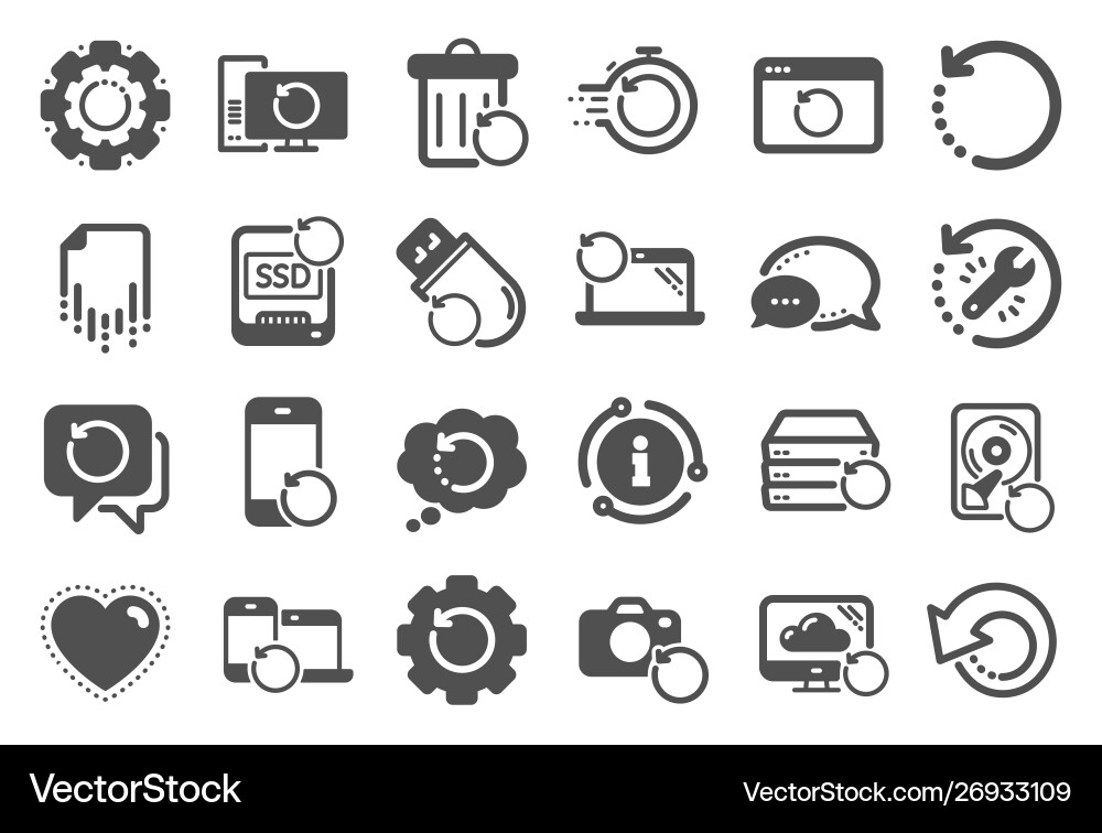 Recovery icons backup restore data and recover Recovery icons backup restore data and recover vector image