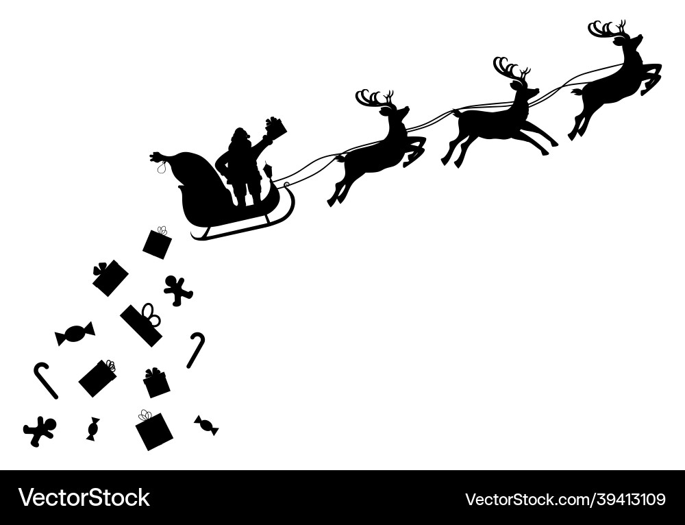 Santa claus on sleigh full of gifts and reindeer vector image