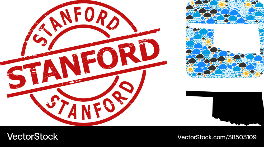 Textured stanford seal and stencil climate collage Textured stanford seal and stencil climate collage vector image