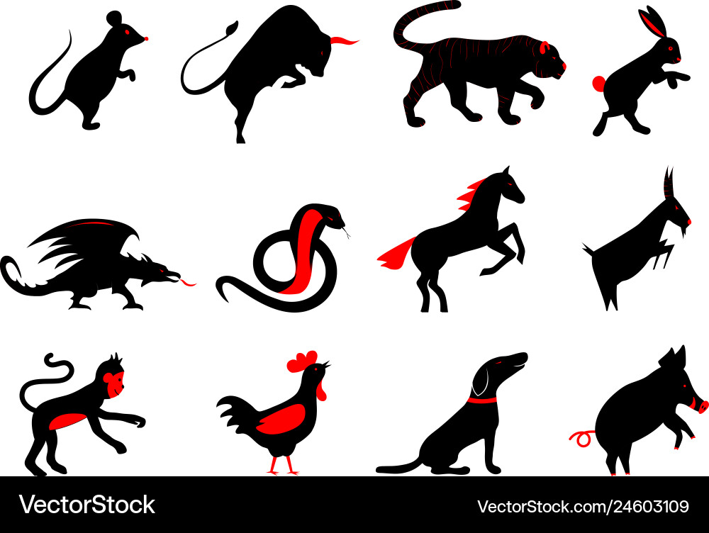 Twelve chinese year lunar zodiac horoscope symbols Twelve chinese year lunar zodiac horoscope symbols vector image