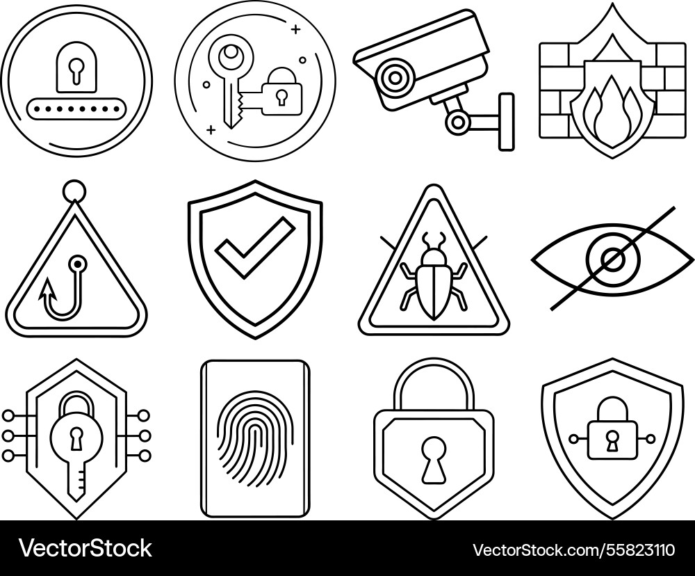 Cybersecurity icons line art set of security Cybersecurity icons line art set of security vector image