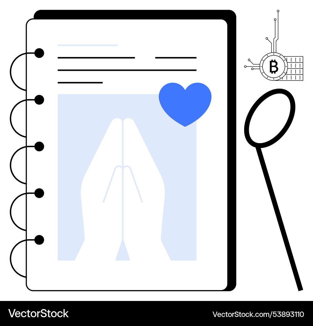 Digital notebook with heart and praying hands Digital notebook with heart and praying hands vector image